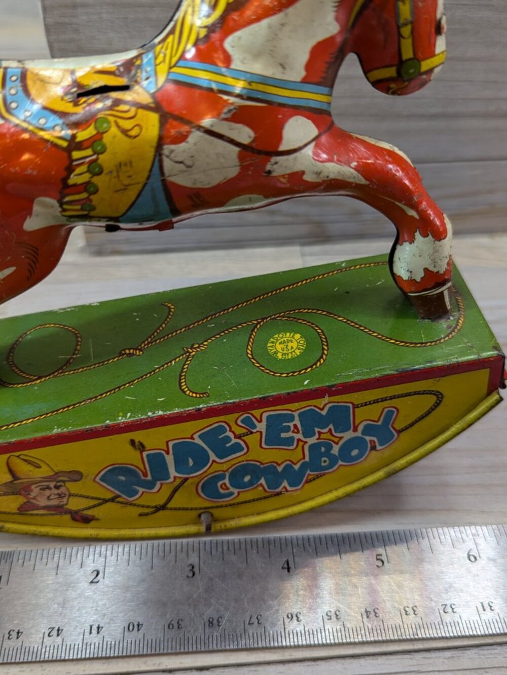 Red Ranger Ride Em Cowboy Wind Up Toy Rocking Horse Missing Rider Wyandotte - Picture 11 of 11